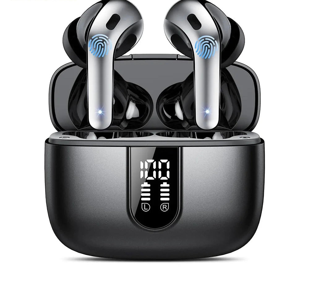 Wireless Bluetooth Earbuds Headphones 52 Hrs Playtime IPX7 Waterproof 4 Mic Call Noise Cancelling with LED Display Charging Case
