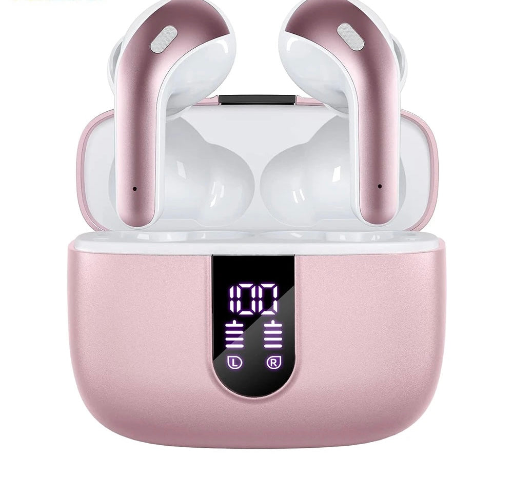 Wireless Earphones with Bluetooth 5.3, Quad-Mic Call Noise Reduction ENC, 50H Playtimes Wireless Earbuds Bluetooth Headphones