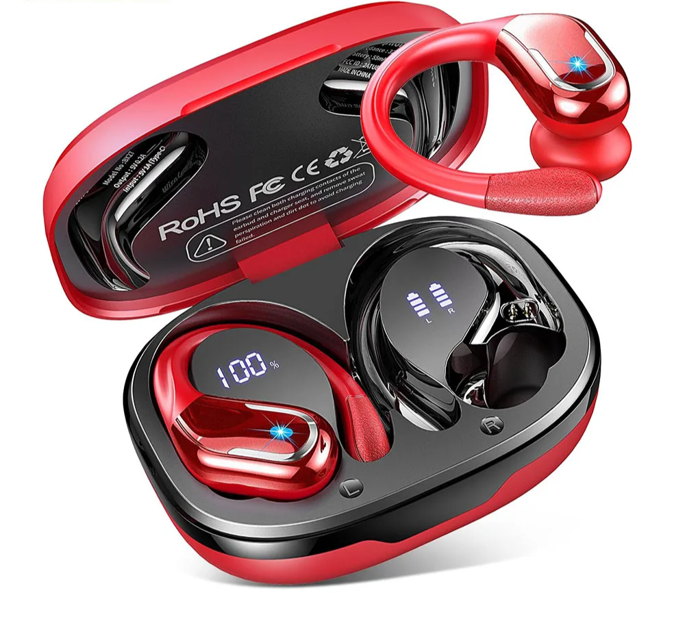 75Hrs Bluetooth 5.3 Earphones IP7 Waterproof Wireless Headphones with ENC Noise Cancelling Mic Deep Bass For Sports Workout Gym