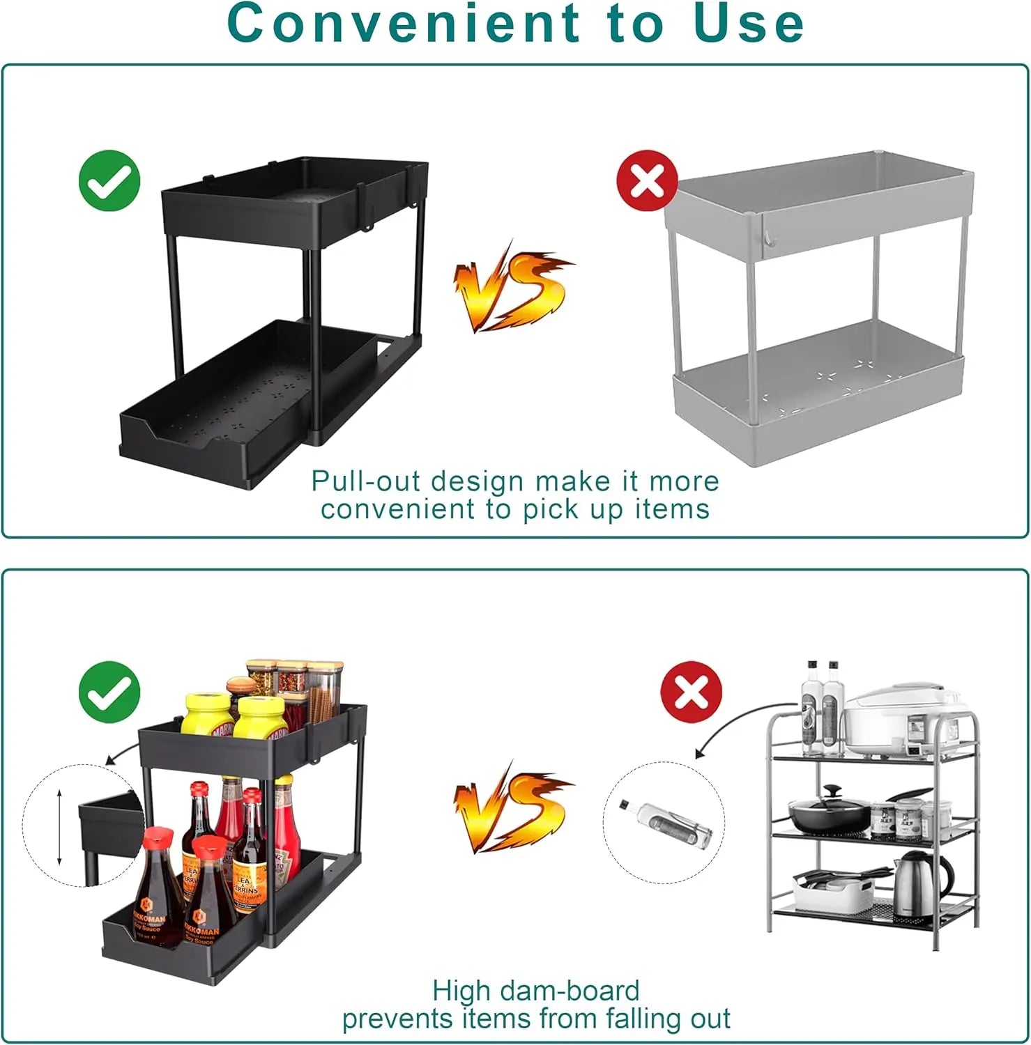 2 Pack Under Sink Organizer us, 2 Tier Bathroom Cabinet Organizer with Sliding Basket, Multi-Purpose Under Sink Organizers and Stor