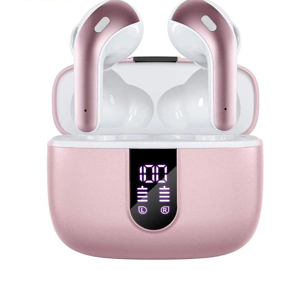 Wireless Bluetooth Earbuds Headphones 52 Hrs Playtime IPX7 Waterproof 4 Mic Call Noise Cancelling with LED Display Charging Case