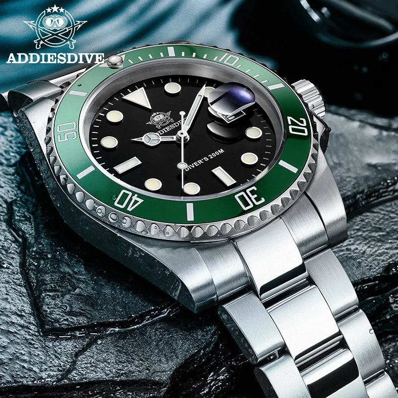ADDIESDIVE 41mm Watch For Men 20Bar C3 Super Luminous reloj hombre Quartz watch relogio masculino Men Steel Waterproof Watches