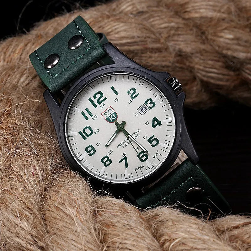 SOKI Mens Casual Wristwatch Quartz Leather Strap Watches Masculino Relogio Fashion Male Calendar Clock Out-door Reloj Hombre