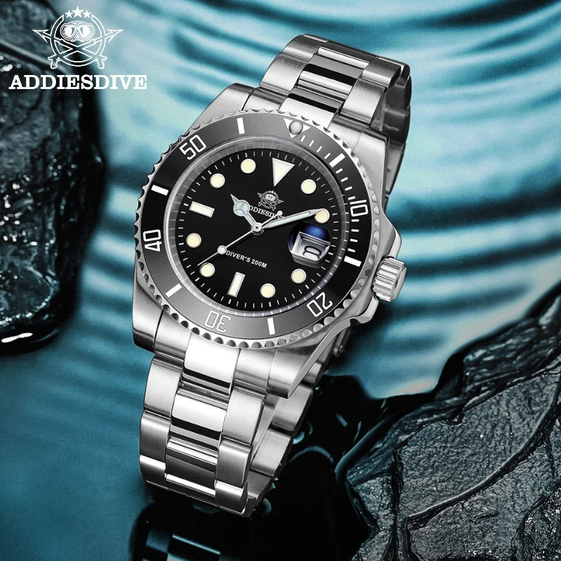 ADDIESDIVE 41mm Watch For Men 20Bar C3 Super Luminous reloj hombre Quartz watch relogio masculino Men Steel Waterproof Watches