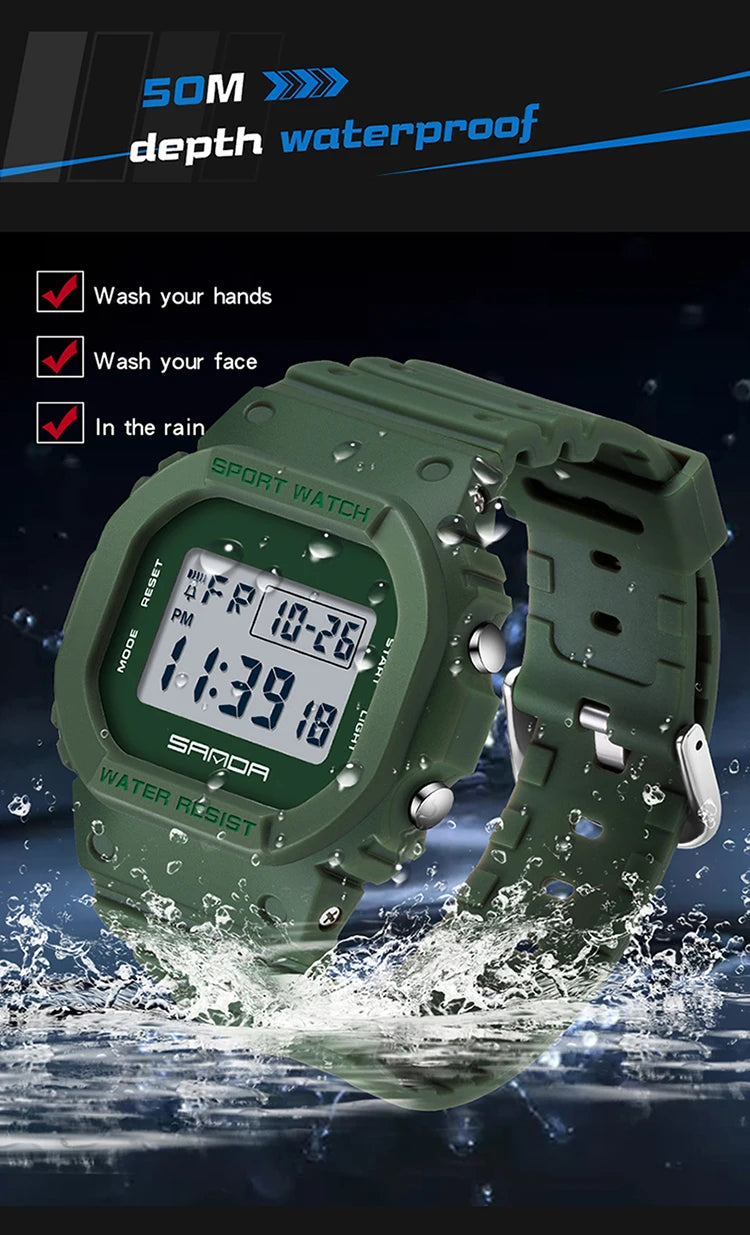SANDA G Style Digital Watch Men Outdoor Waterproof Sports Wrist Watches For Men Running Stopwatch Military LED Electronic Clock