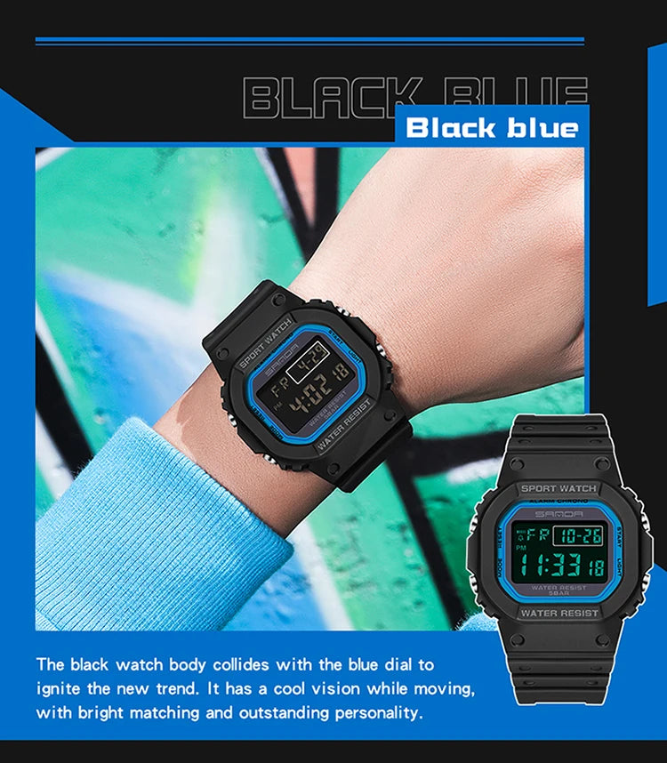 SANDA G Style Digital Watch Men Outdoor Waterproof Sports Wrist Watches For Men Running Stopwatch Military LED Electronic Clock