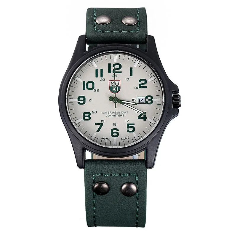 SOKI Mens Casual Wristwatch Quartz Leather Strap Watches Masculino Relogio Fashion Male Calendar Clock Out-door Reloj Hombre