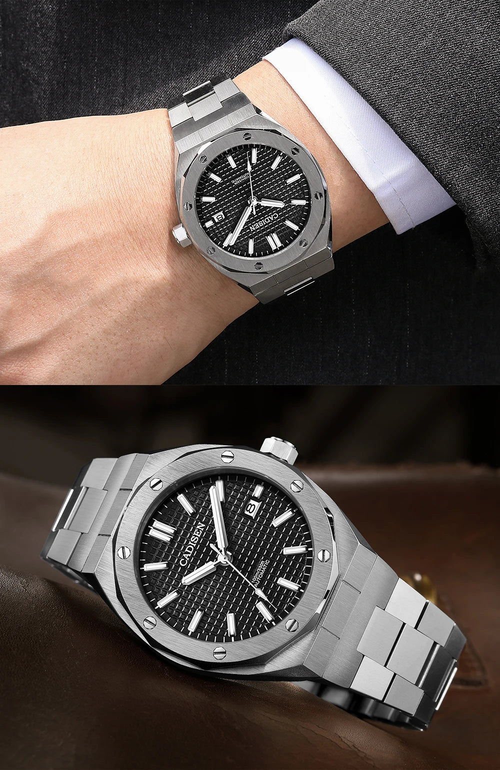 CADISEN Automatic Mens Watches Fashion Top Brand Stainless Steel Sapphire Glass MIYOTA 8215 Watch Men Mechanical Wristwatch