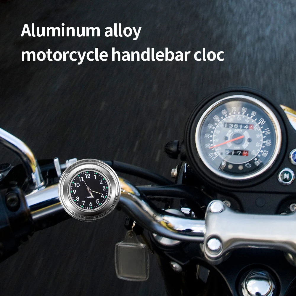 7/8" Motorcycle Clock Chrome Waterproof Bike Handlebar Mount Quartz Watch Aluminum Luminous Clock Moto Accessories Universal
