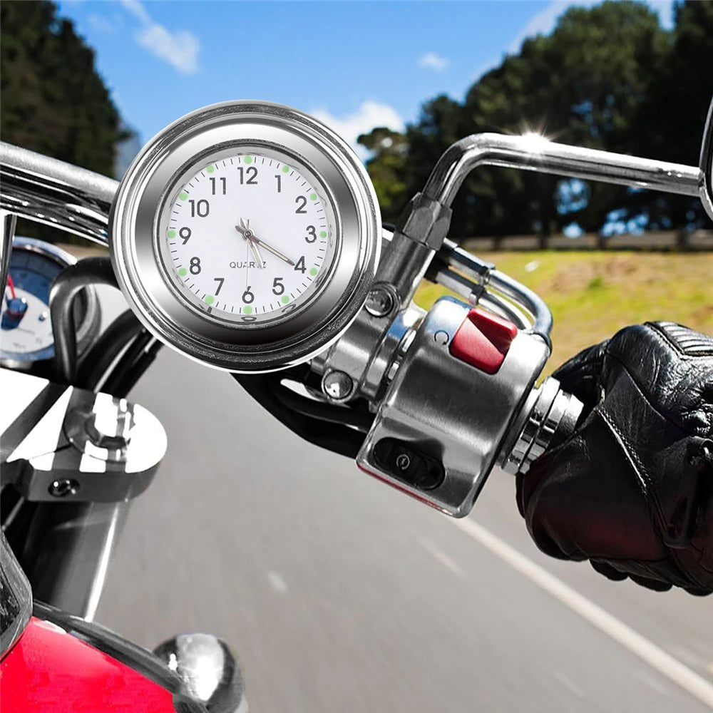 7/8" Motorcycle Clock Chrome Waterproof Bike Handlebar Mount Quartz Watch Aluminum Luminous Clock Moto Accessories Universal