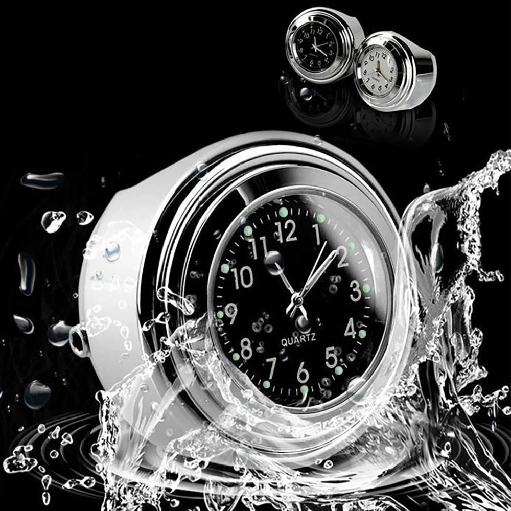 7/8" Motorcycle Clock Chrome Waterproof Bike Handlebar Mount Quartz Watch Aluminum Luminous Clock Moto Accessories Universal