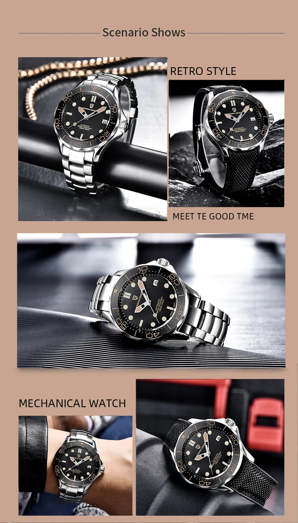 PAGANI DESIGN Men's Watches 2026 Luxury Mechanical Wristwatches Automatic Watch For Men AR Sapphire Ceramic Bezel Luminous Clock