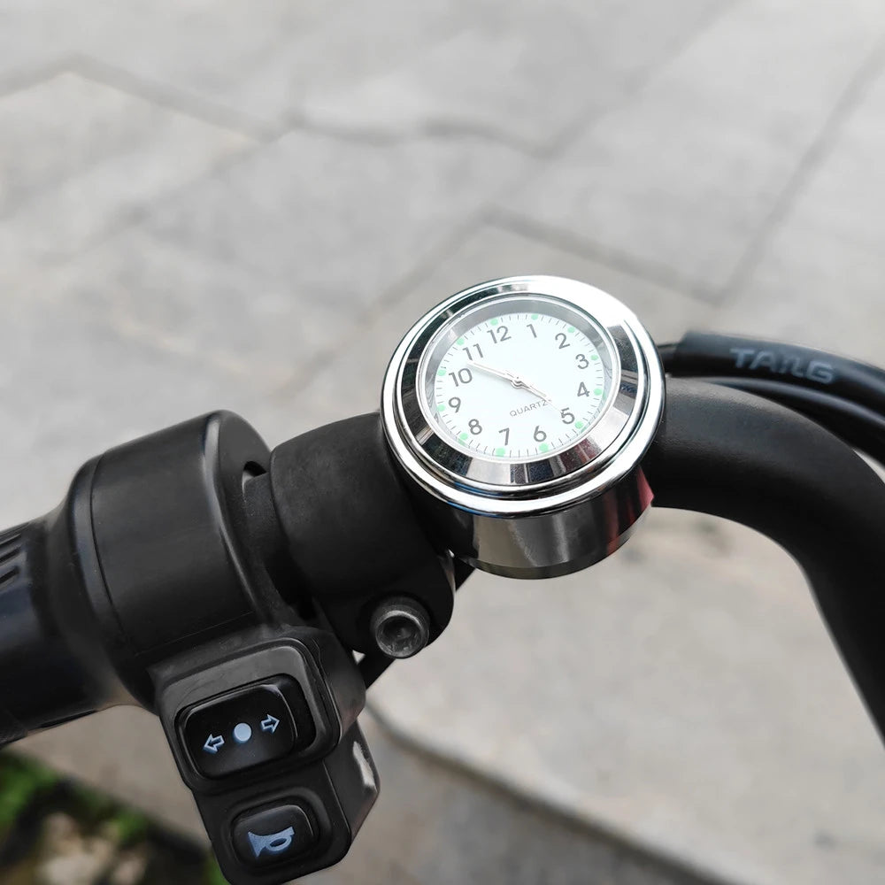 7/8" Motorcycle Clock Chrome Waterproof Bike Handlebar Mount Quartz Watch Aluminum Luminous Clock Moto Accessories Universal