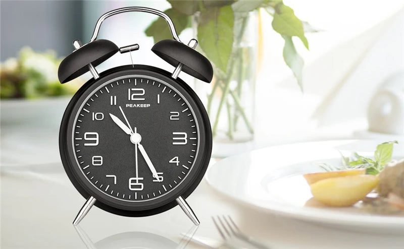 4 Inch Twin Bell Loud Alarm Clock Metal Frame 3D Dial with Backlight Battery Operate Desk Table Alarm Clock For Home and Office