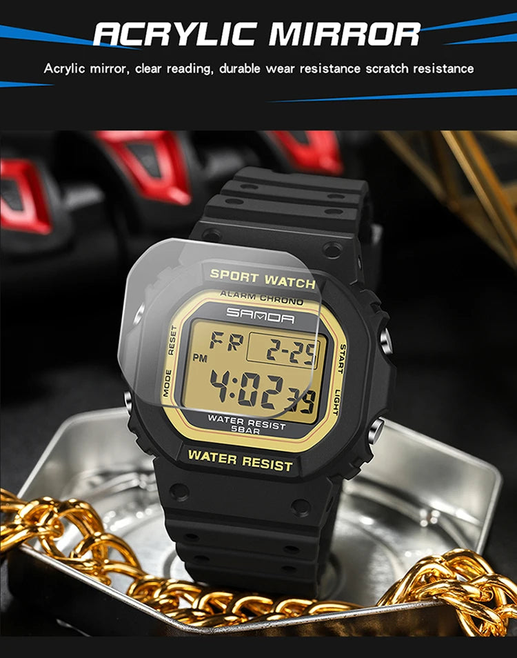 SANDA G Style Digital Watch Men Outdoor Waterproof Sports Wrist Watches For Men Running Stopwatch Military LED Electronic Clock