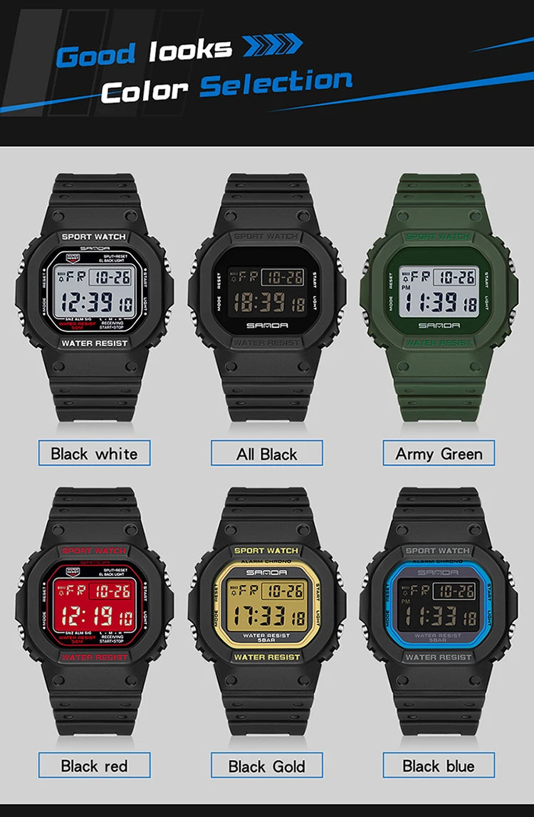 SANDA G Style Digital Watch Men Outdoor Waterproof Sports Wrist Watches For Men Running Stopwatch Military LED Electronic Clock