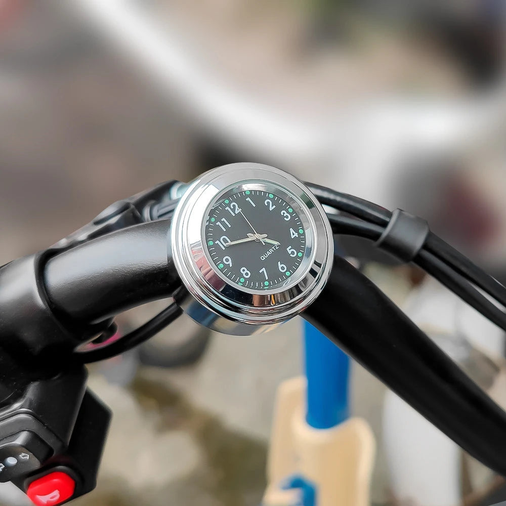 7/8" Motorcycle Clock Chrome Waterproof Bike Handlebar Mount Quartz Watch Aluminum Luminous Clock Moto Accessories Universal