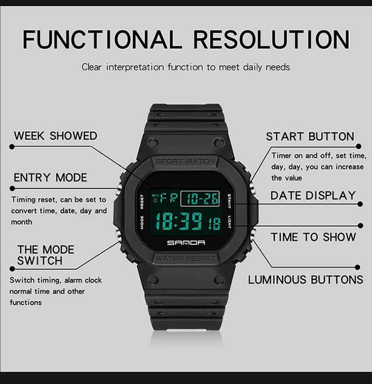 SANDA G Style Digital Watch Men Outdoor Waterproof Sports Wrist Watches For Men Running Stopwatch Military LED Electronic Clock