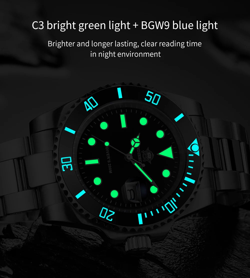 ADDIESDIVE 41mm Watch For Men 20Bar C3 Super Luminous reloj hombre Quartz watch relogio masculino Men Steel Waterproof Watches