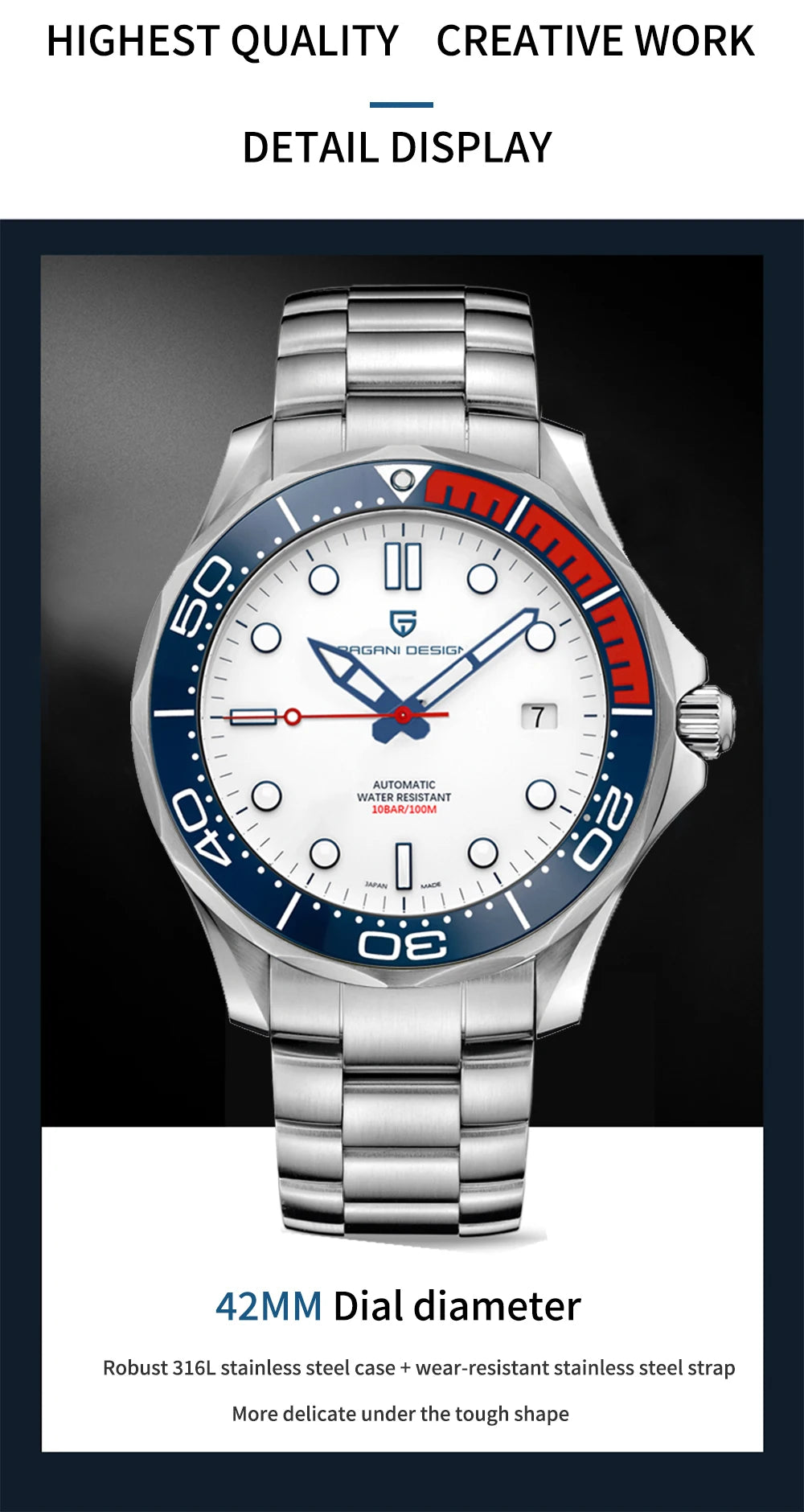 PAGANI DESIGN Men's Watches 2026 Luxury Mechanical Wristwatches Automatic Watch For Men AR Sapphire Ceramic Bezel Luminous Clock