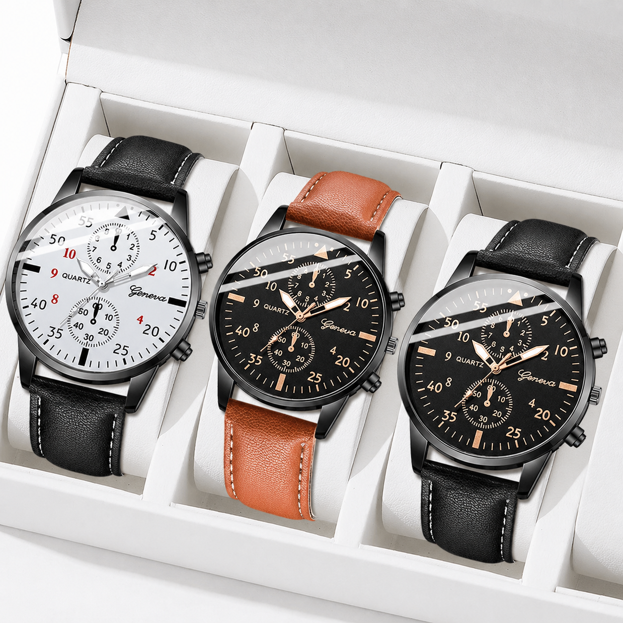 3PCS Fashion Men's Watches Set Business Trend Versatile Retro Classic Round Dial Quartz Watch Reloj Hombre（Without Box）