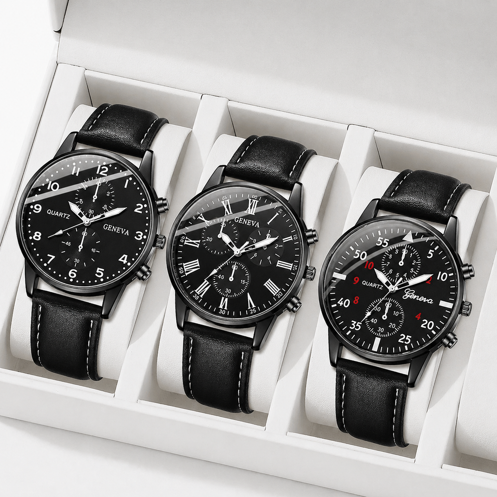 3PCS Fashion Men's Watches Set Business Trend Versatile Retro Classic Round Dial Quartz Watch Reloj Hombre（Without Box）