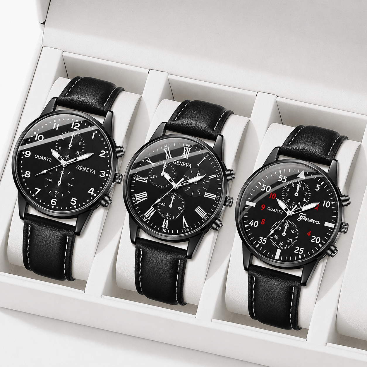 3PCS Fashion Men's Watches Set Business Trend Versatile Retro Classic Round Dial Quartz Watch Reloj Hombre（Without Box）