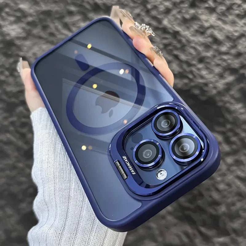 Luxury Magnetic Shockproof Phone Case For iPhone 17 15 16 14 13 12 11 Pro Max For Magsafe Funda Stand Glass Lens Protector Cover