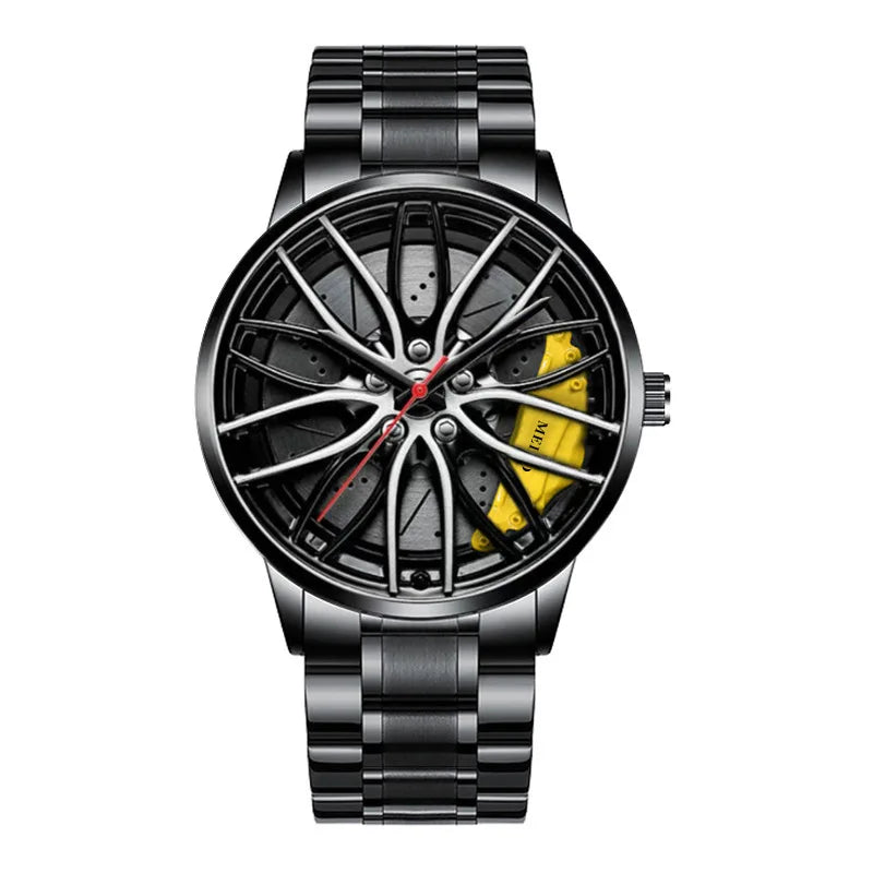 New Fashion Men Leather Watches Men Car Wheel Hub Stainless Steel Quartz Watch For Mens Military Sports Watch Relogio Masculino