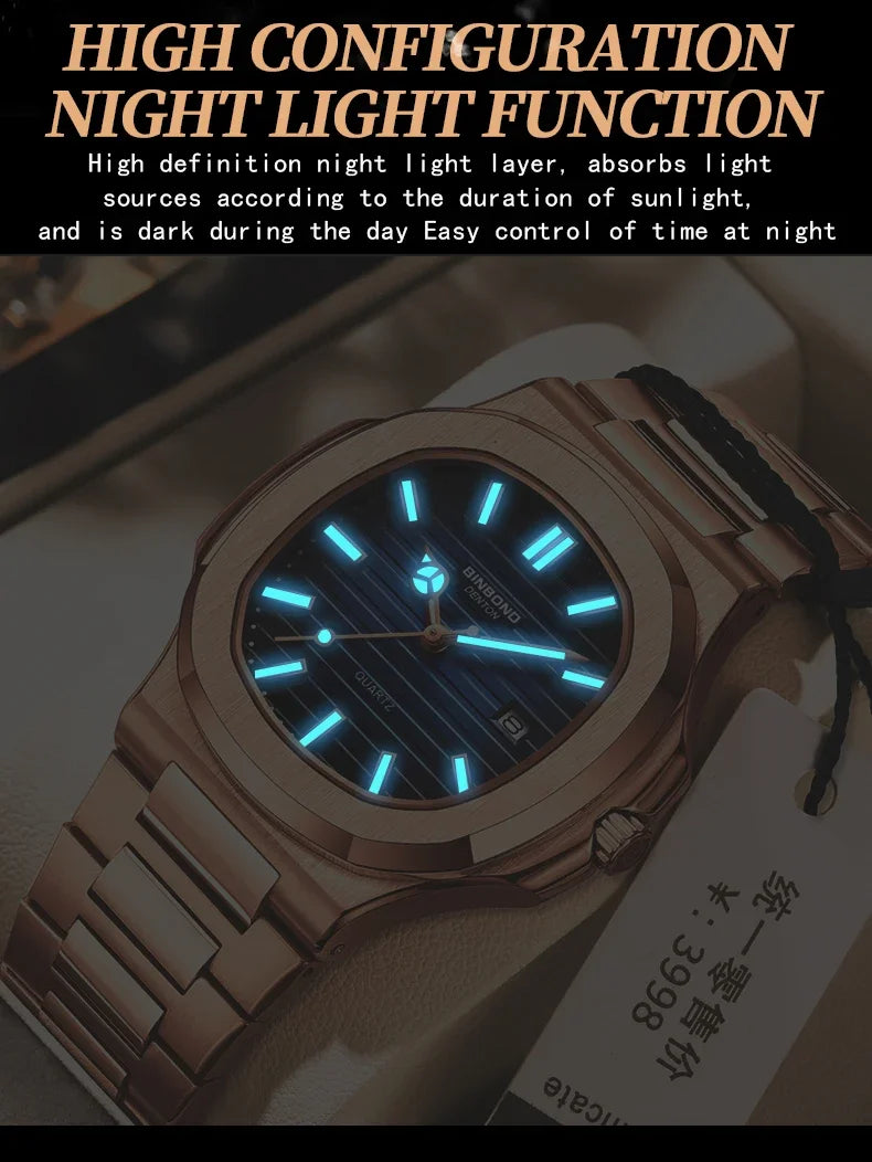 New Casual Business Fashion Quartz Wristwatches Rose Gold Clock Men Luxury Watch Automatic Watches Mens Black Relogio Masculino