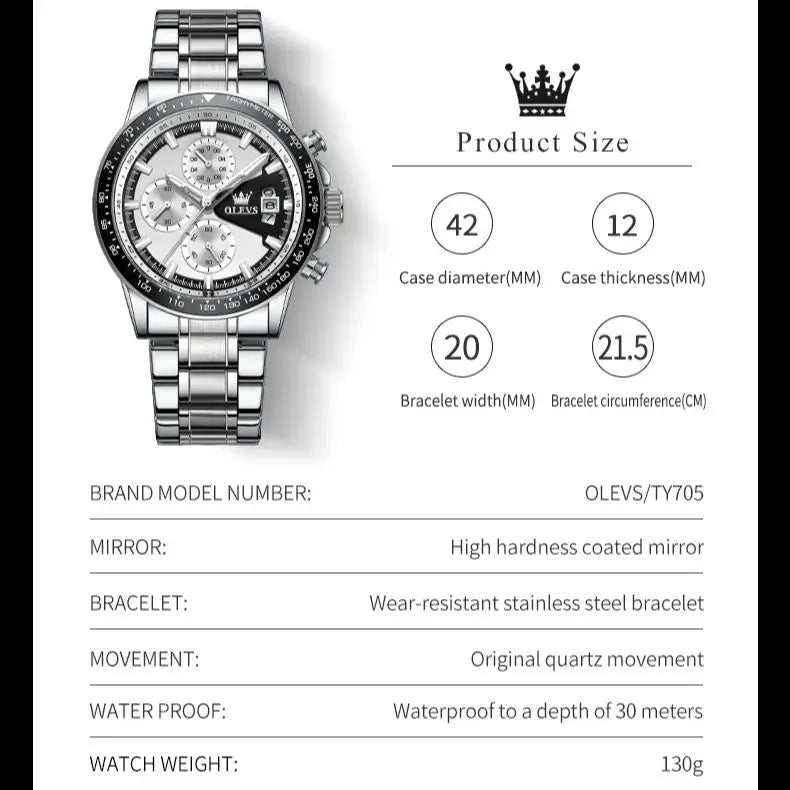 OLEVS TY705 Men Watch Luxury Waterproof Luminous Quartz Watch Multi functional Timing Watch Exclusive Sports Original Men Watch