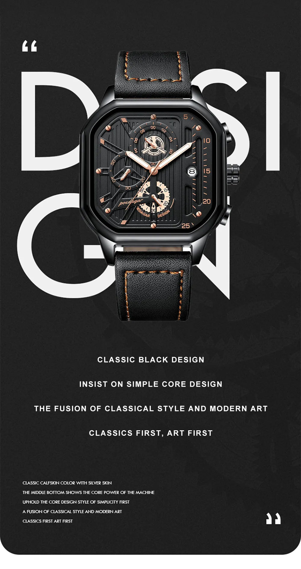 POEDAGAR New Luxury Casual Men's Quartz Watch Chronograph Date Waterproof Luminous Leather Man Watches Military Sports Men Watch