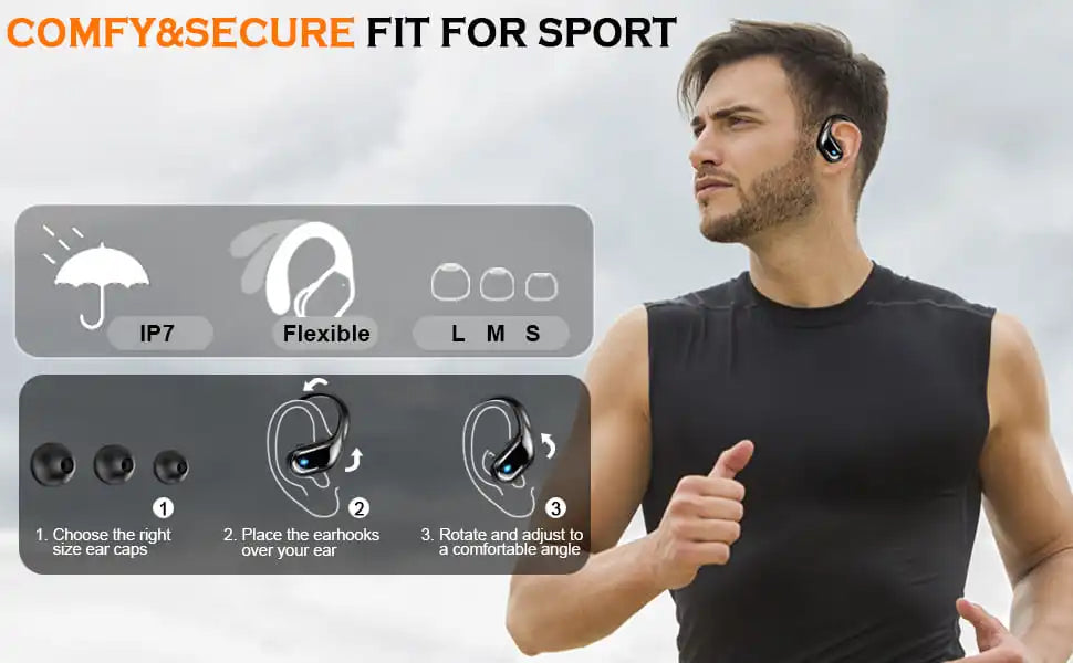 75Hrs Bluetooth 5.3 Earphones IP7 Waterproof Wireless Headphones with ENC Noise Cancelling Mic Deep Bass For Sports Workout Gym
