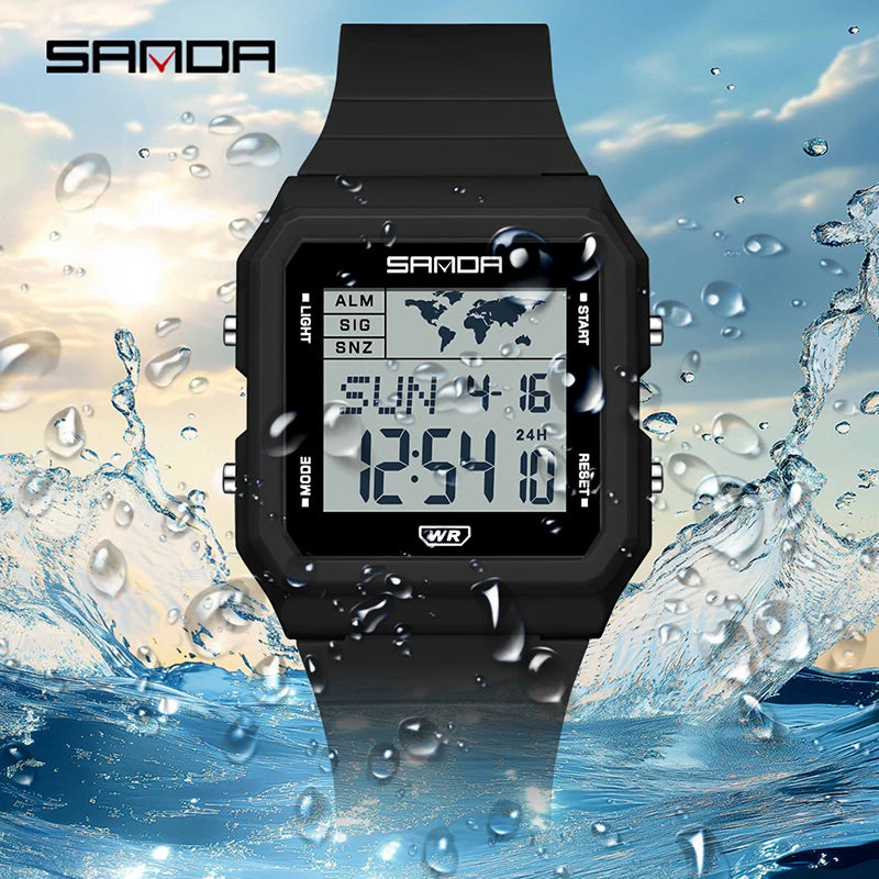 SANDA 2217 Sports Fashion Men Electronic Watches Multifunction Alarm Clock Countdown Luminous Waterproof Men's Digital Wristwatc