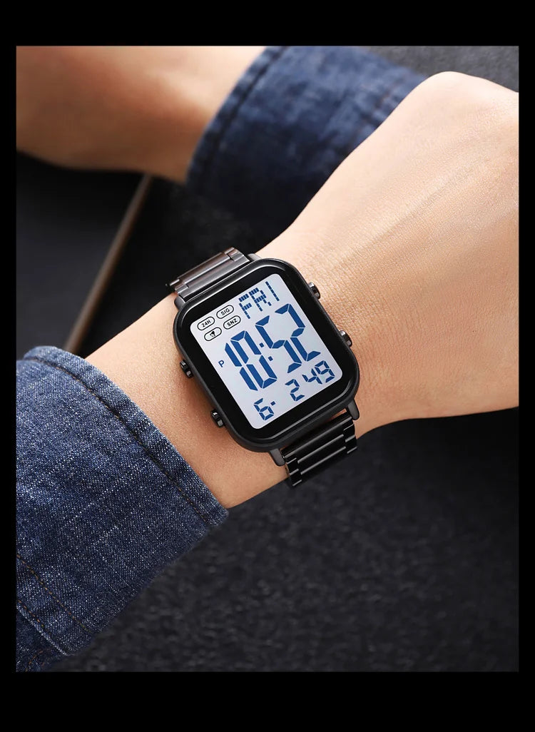Skmei Men Digital Watches Luxury Stainless Steel Strap Dual Time Zone Man Sports Bracelet Watch 30M Waterproof Male Alarm Clock