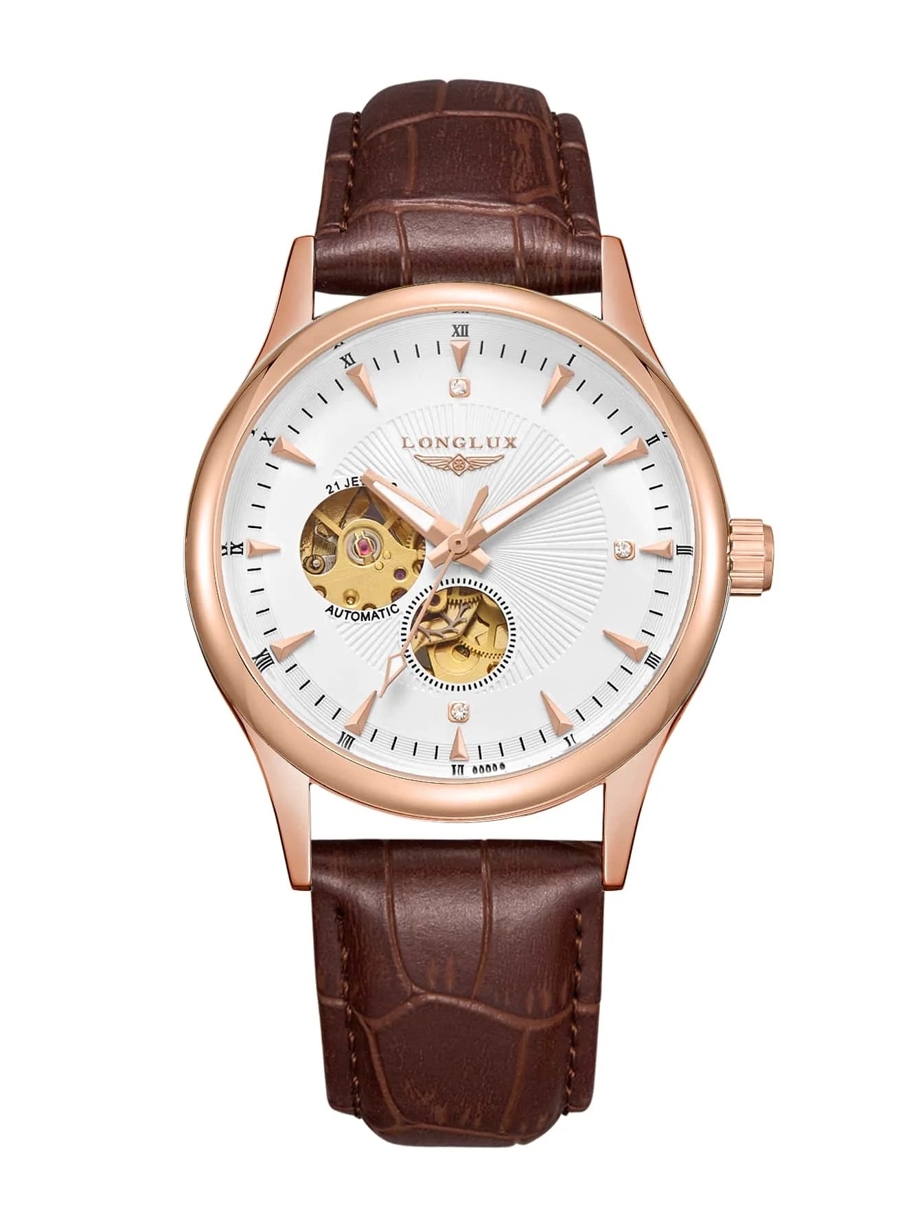 Automatic watch elegant skeleton waterproof mechanical watches leather simple rome mens watch men gift