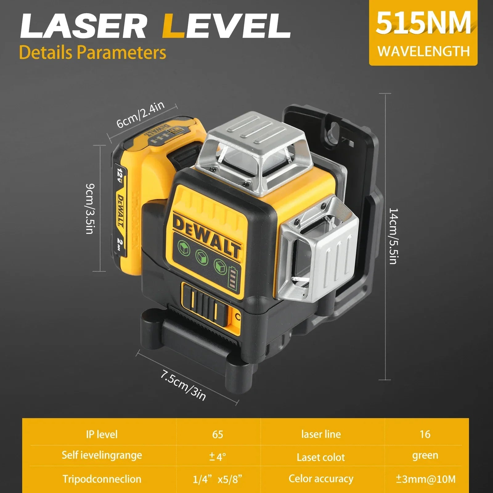 Dewalt us DW089LG12-Line Green Laser Level,360°Auto Leveling Cordless Rechargeable Measuring Tool for Construction Professional Use