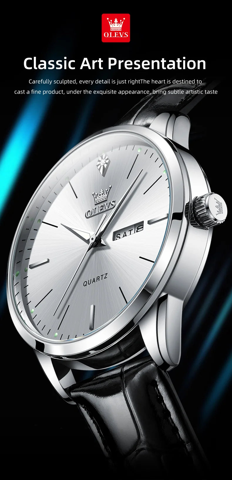 OLEVS Men's Watch Brand Business Waterproof Luminous Week Date Quartz Watch Fashion Leather Strap Classic Luxury Men's Watch