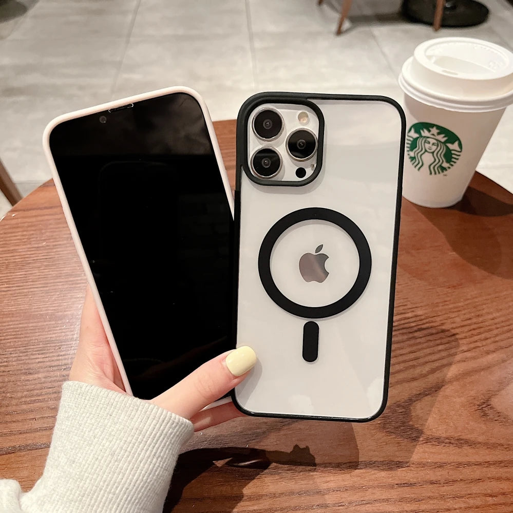 Colorful Transparent For Magsafe Magnetic Wireless Charging Case for iPhone 15 14 13 12 11 Pro Max Mini XS XR Hard Acrylic Cover