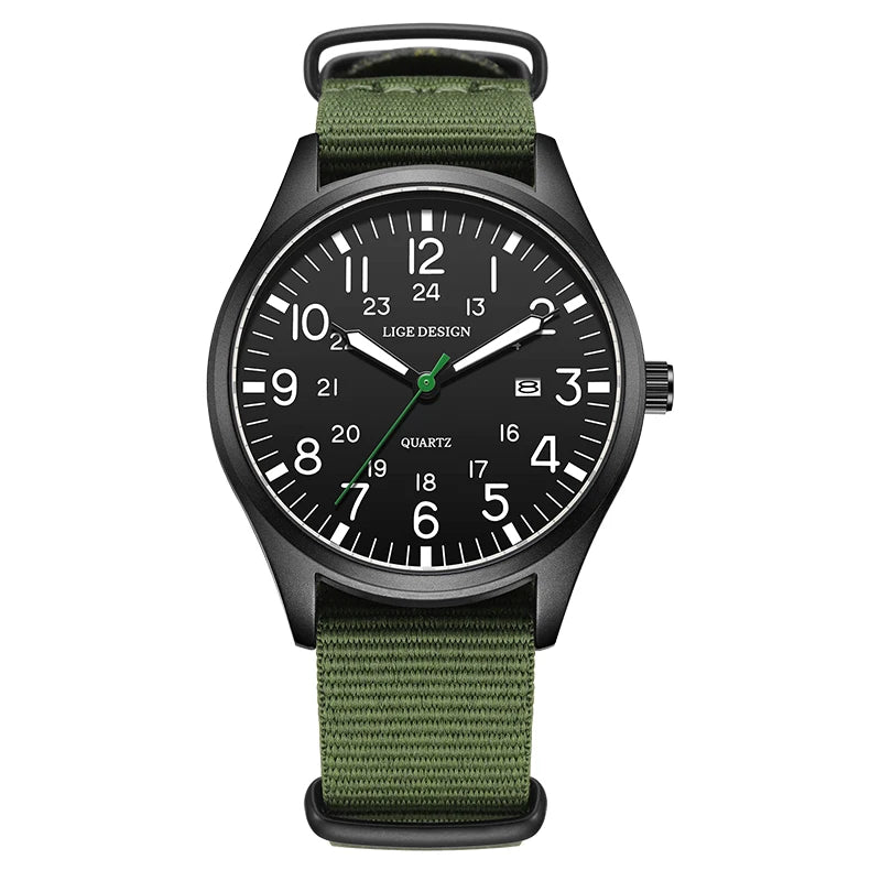 LIGE Original Top Quartz Watch Outdoor Sports Casual Simple Auto Date Clock Nylon Strap Waterproof Luminous Watches for Man Gift