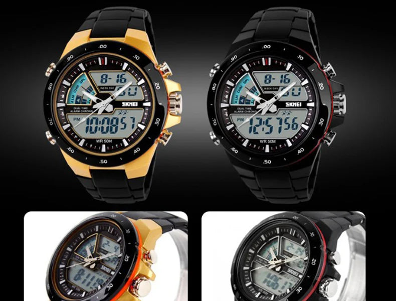 SKMEI 1016 Men Fashion Casual Alarm Clock Waterproof Military Chrono Dual Display Wristwatches Relogio Masculino Sport Watch