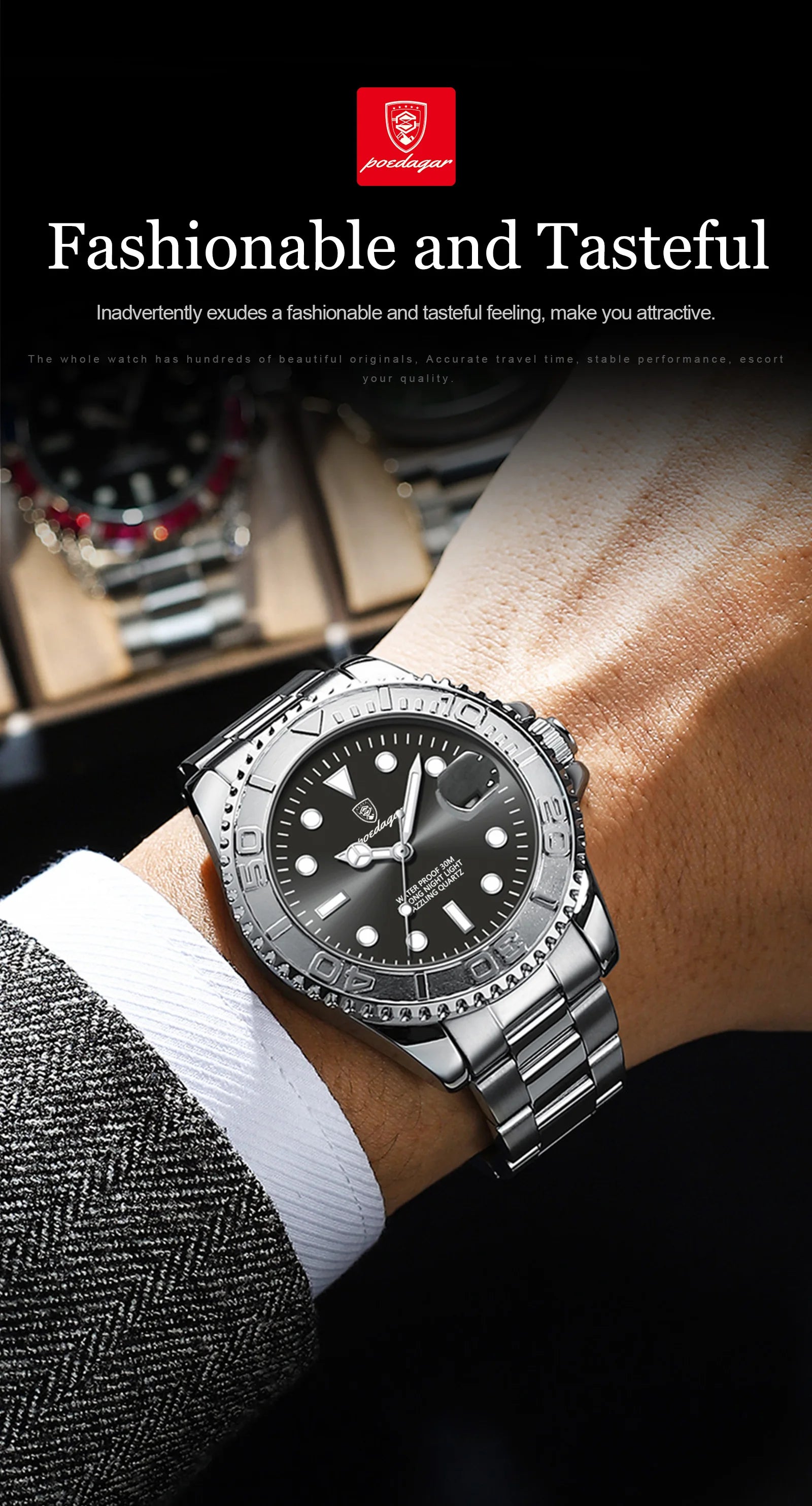 POEDAGAR Luxury Business Men Watch Waterproof Luminous Date Stainless Steel Men's Watches Military High Quality Quartz Man Watch