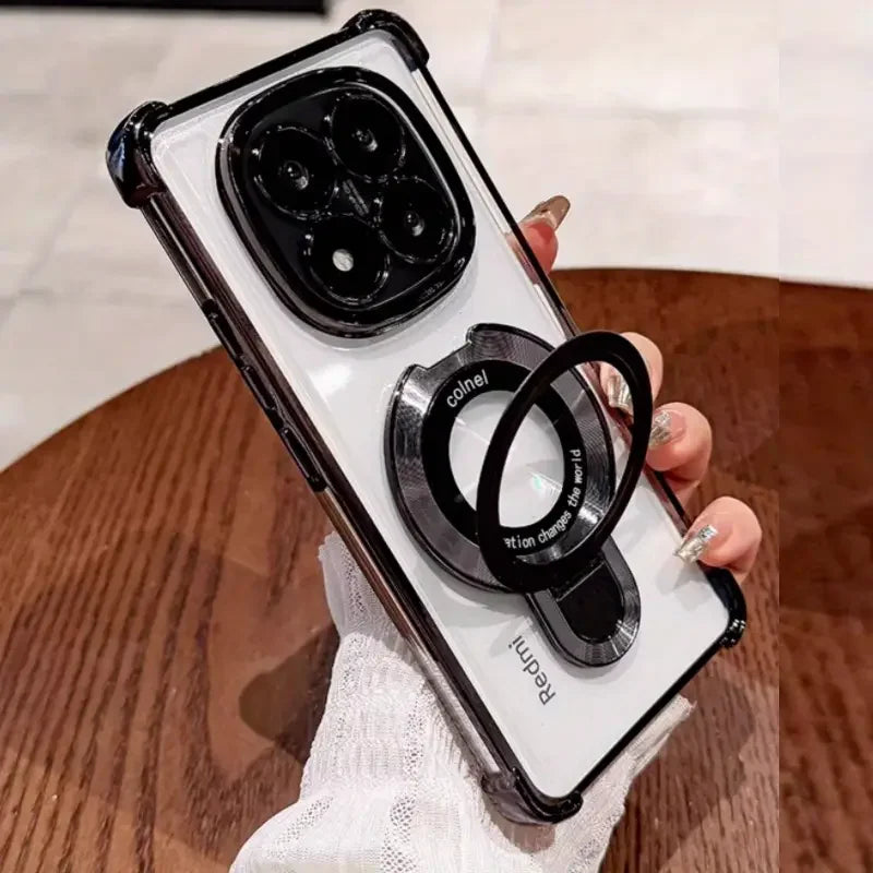Shockproof Magnetic Bracket Phone Case For Xiaomi Redmi Note 14 15 Pro Plus 15C 14C 14S 4G 5G Stand Clear Soft Silicone Cover