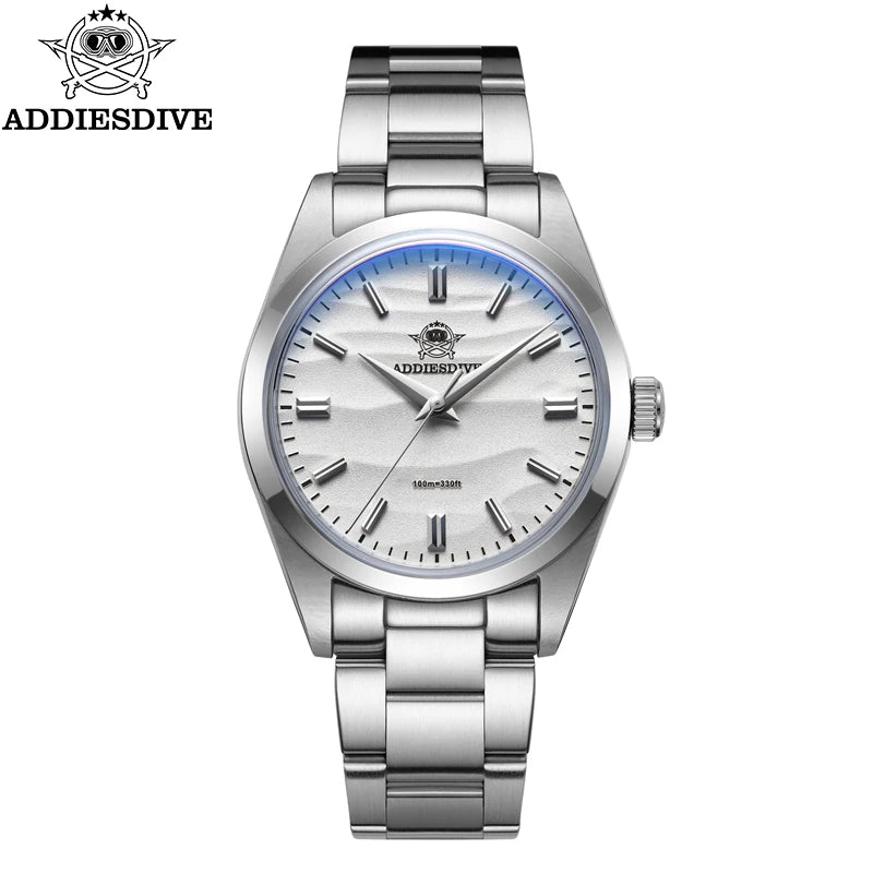 ADDIESDIVE Hot Sale Quartz Watch Simple 10Bar Steel Dive Wristwatch Bubble Mirror Pot Cover Glass Sports 36mm Men Watches AD2030