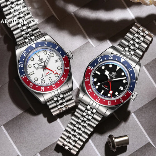 ADDIESDIVE Luxury GMT515-24H Men's Watch Diver 200m Bubble Mirror Glass BGW9 Super Luminous Stainless Steel Men's Analog Watches