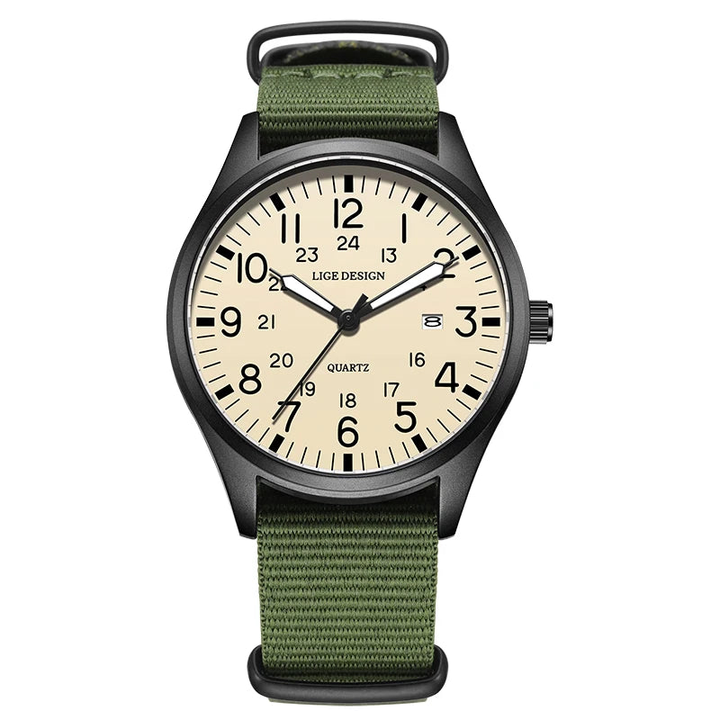LIGE Original Top Quartz Watch Outdoor Sports Casual Simple Auto Date Clock Nylon Strap Waterproof Luminous Watches for Man Gift