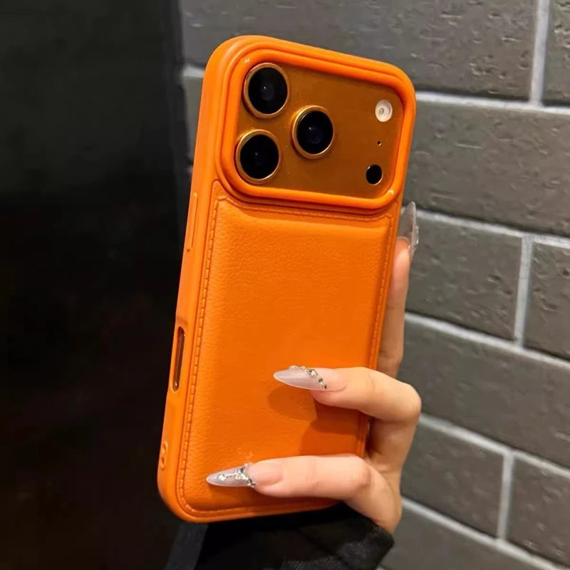 Luxury Drum Cortex Plain Phone Case For iPhone 11 12 13 14 15 16 17 Pro Max Plus Air Shockproof Bumper Cases Cover