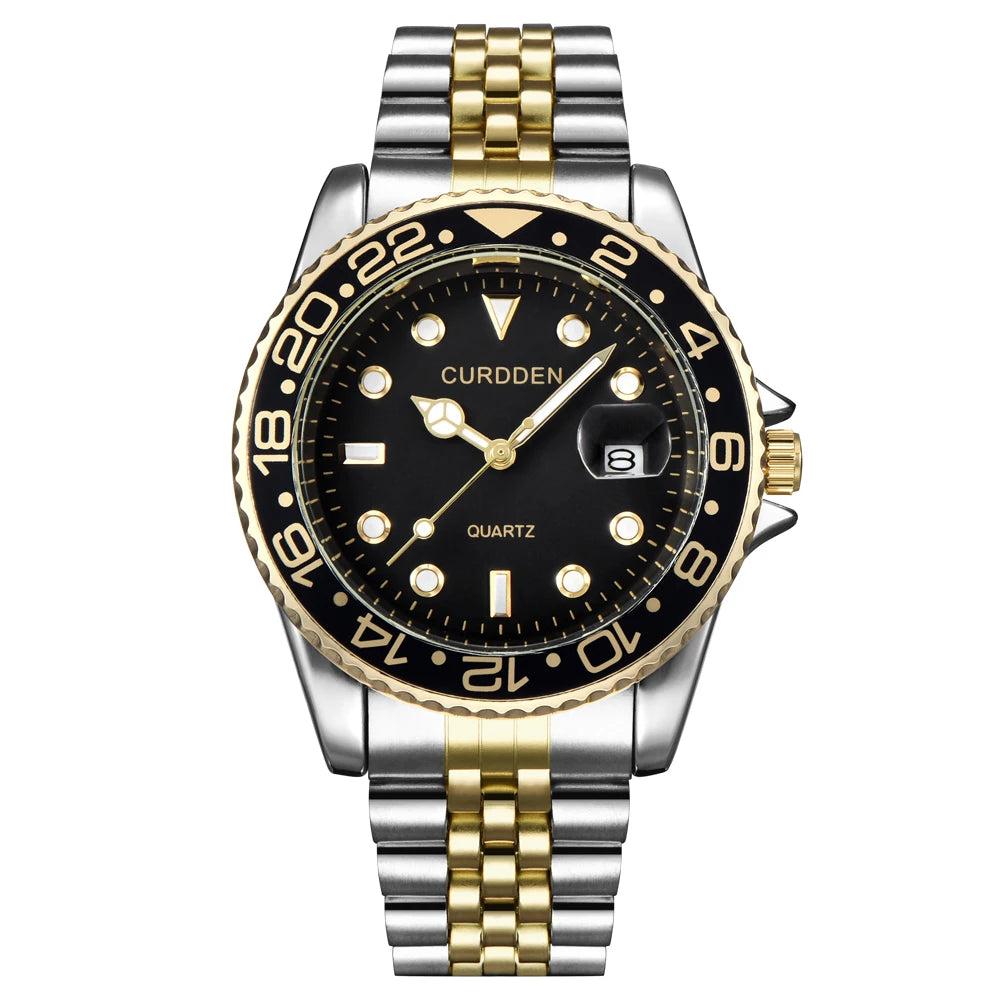 Original Design CURDDEN Brand Watches For Men Fashion Full Stainless Steel Golden Date Quartz Watch 시계 Erkek Kol Satleri Relogio