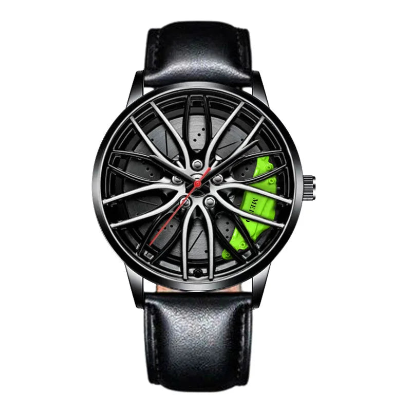 New Fashion Men Leather Watches Men Car Wheel Hub Stainless Steel Quartz Watch For Mens Military Sports Watch Relogio Masculino