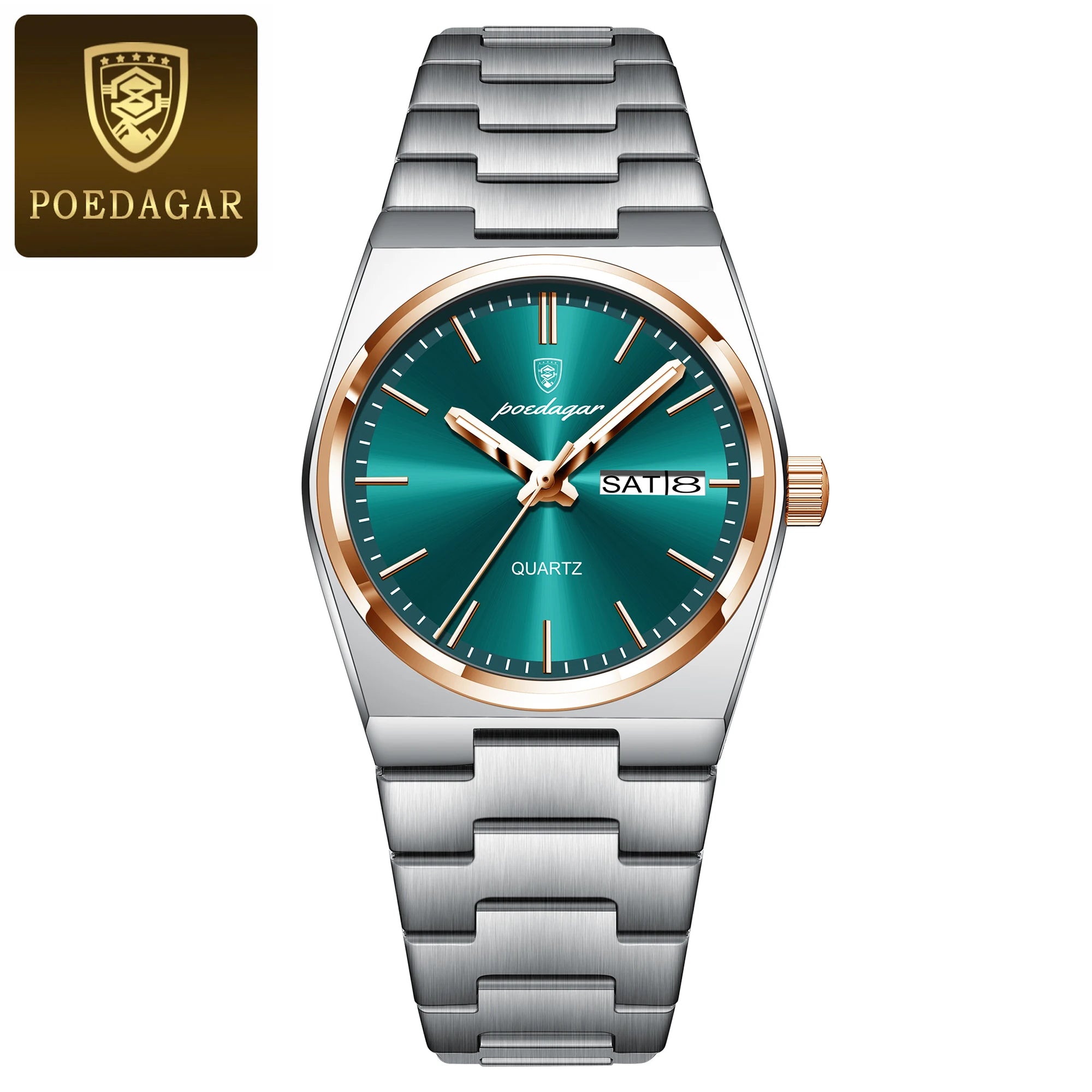 POEDAGAR Original New Woman Watch Stainless Steel Waterproof Luminous Ladies Wristwatch Date Week Elegant Quartz Women's Watches